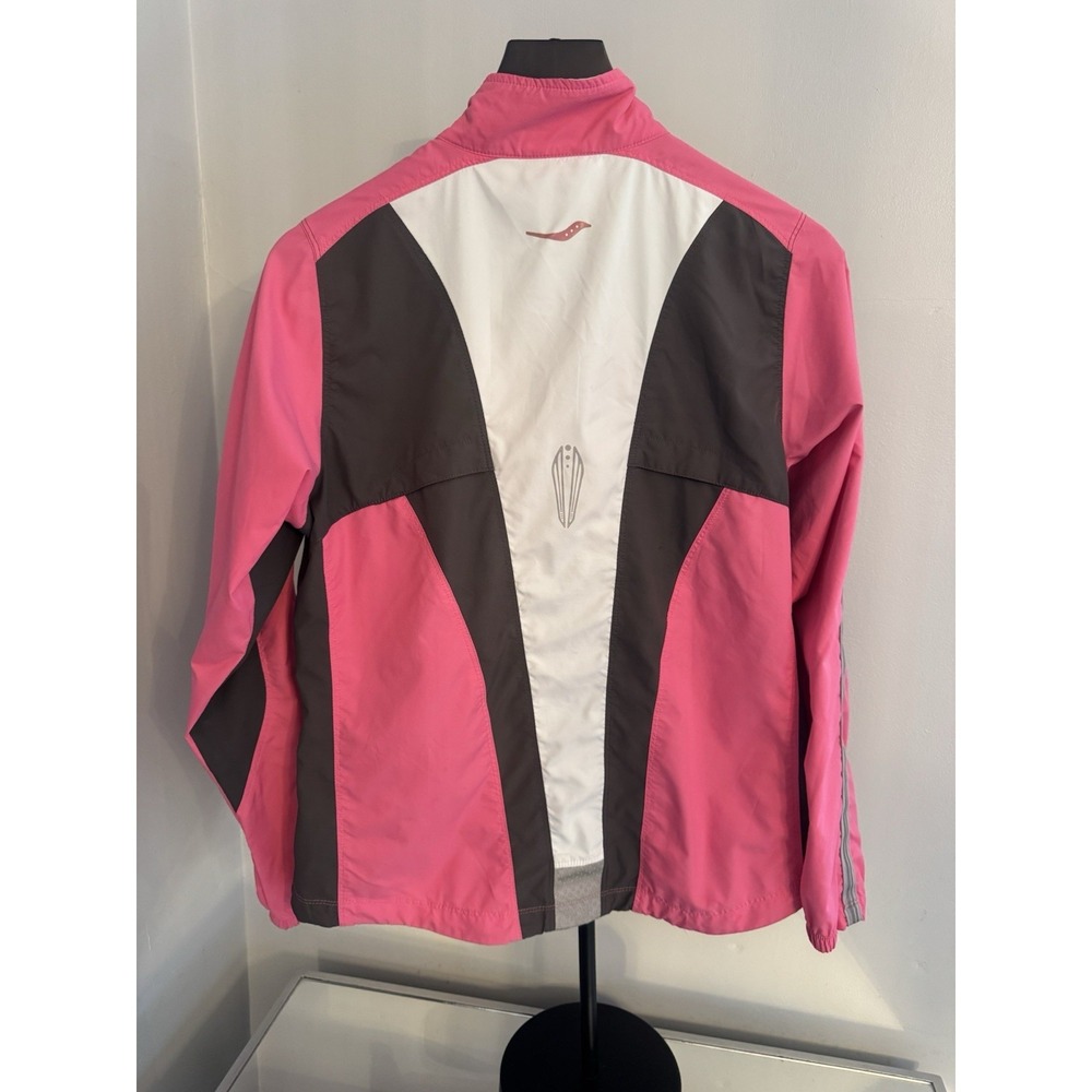 Saucony Women's Medium Pink Reflective Running Jacket Full Zip Lightweight‎ - Picture 2 of 8